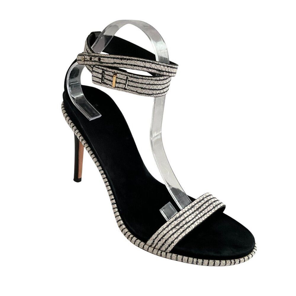Cole Haan Leather Cyro Striped Snake Embossed Heeled Sandals 10